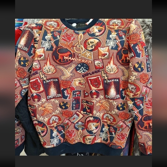 Zara Vintage Men Jacquard Quilted Stranger Emotions Printed Pullover Sweatshirt - Picture 3 of 3